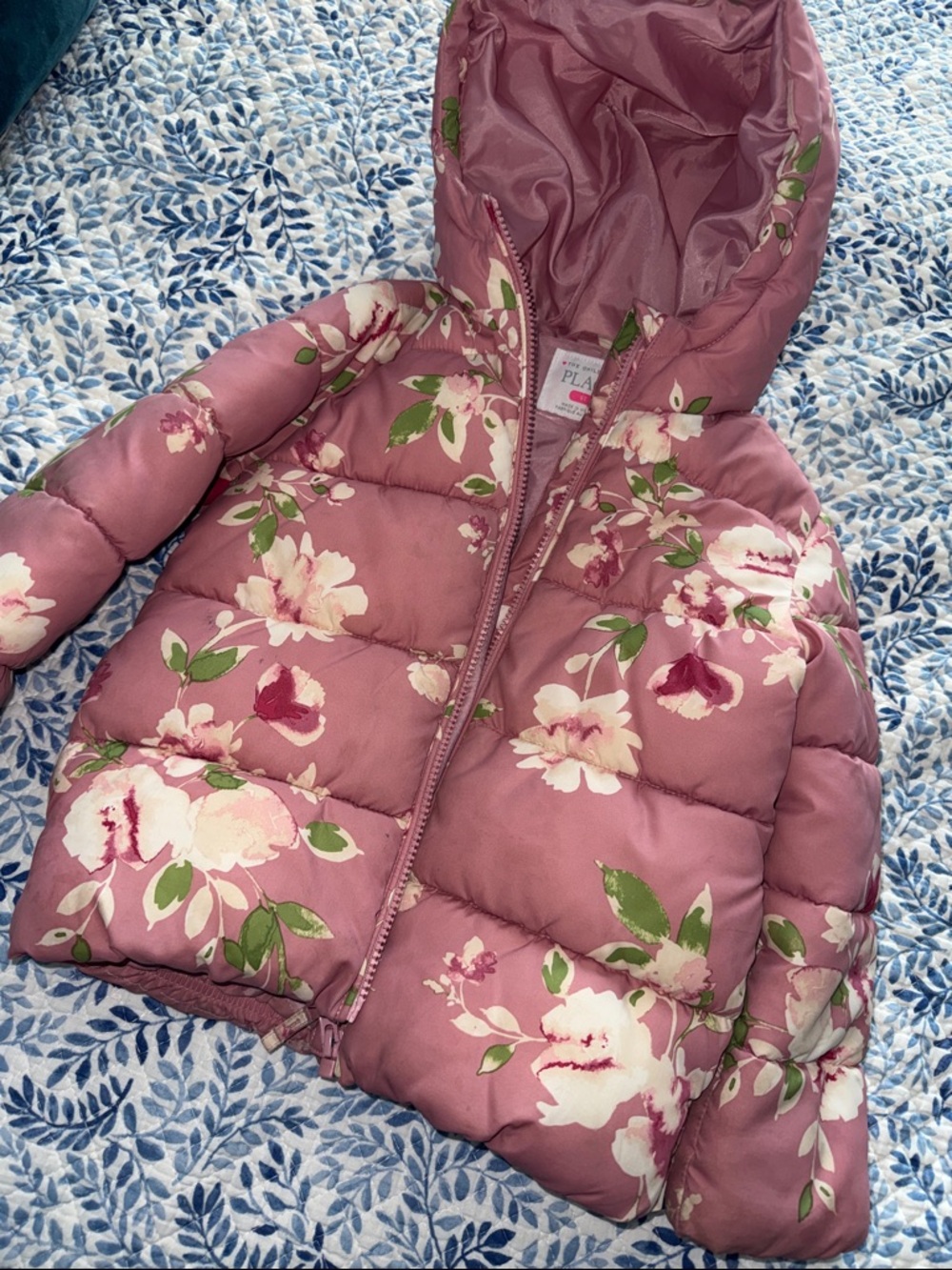 The Children's Place Pink Floral Hooded Puffer Jacket 5T